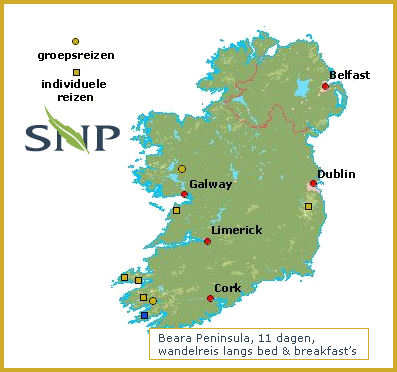 Kaartje van Ierland, let op blauwe puntje